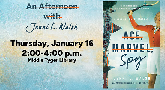 An Afternoon with Jenni L. Walsh, Thursday, January 16, 2pm-4pm at Middle Tyger Library