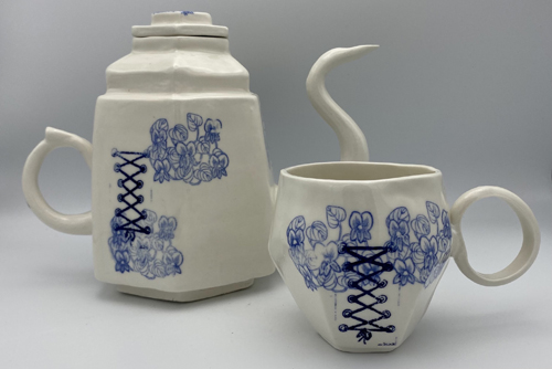 Wild Violet Teapot and Teacup by Morgan McCarver. Porcelain